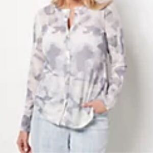 Watercolor Printed Mesh Cardigan LOGO by Lori Goldstein Pearl Medium